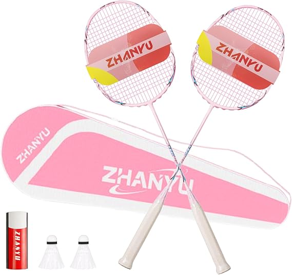 Badminton Racket,Badminton Racket Set,82 Gram Lightweight Carbon Fiber One-Piece Molded Durable Grade Racket,Including 2 Rackets,2 Nylon Shuttlecocks,And 1 Ball Bag