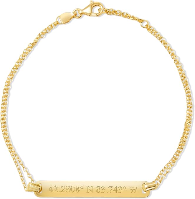 Women's Custom Coordinate Gold Tone Name Bar Bracelet - Engraved Location Bracelet - Personalized Longitude Latitude Bracelet for Her - Couples Bracelet - Gift for Her - Bridesmaid Gift - Gifts for
