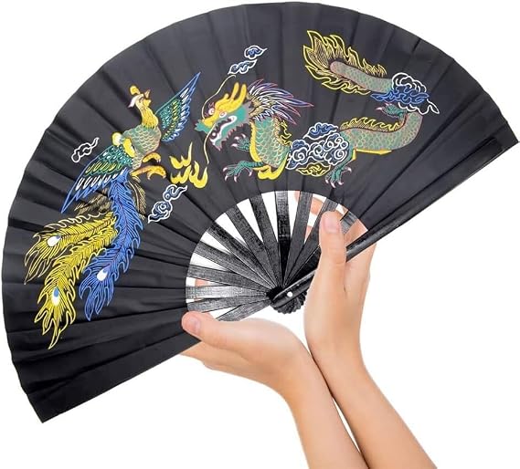 Fitness Toys Folding Fan Bamboo Bone Black Dragon Phoenix Fan Folding Fan Kung Fu Tai Chi Palm Fan Dance Festival Party Gift Hand Fan