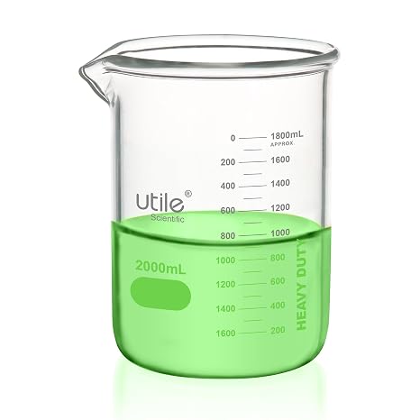 Utile 2000ml Glass Beaker Set, Chemical Glass Beakers, Low Form Borosilicate 3.3 Glass Lab Beaker with Printed Graduation, 4000.2000.1