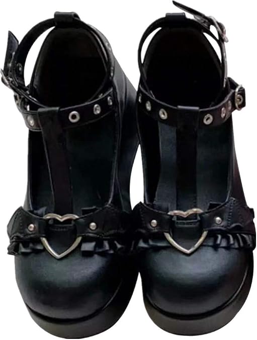 Women's Platform Mary Jane Shoes Sweet Toe Ankle Lolita Gothic Platform Dress Pumps Chunky Platform Shoes Patent Leather Dress Shoes