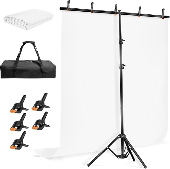 EMART 5 * 6.5ft White Photo Backdrop Stand Kit with T-Shape Stand