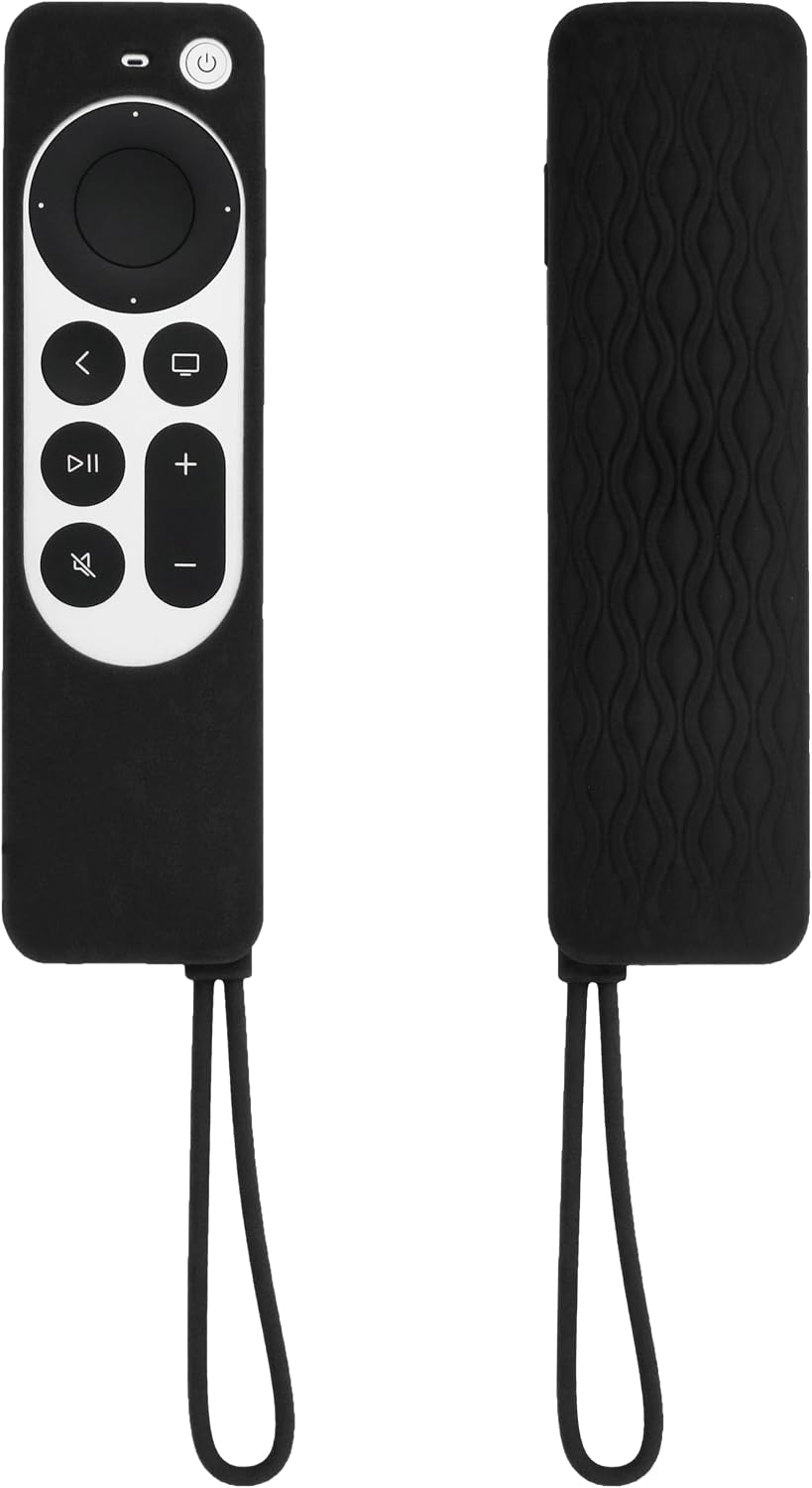 Silicone Case for Apple TV Siri Remote 2021 2022 - Anti Slip Shockproof Soft Remote Protective Cover for Apple TV 4K  HD Siri 2nd Gen 3rd Gen Remote Control with Lanyard - Black