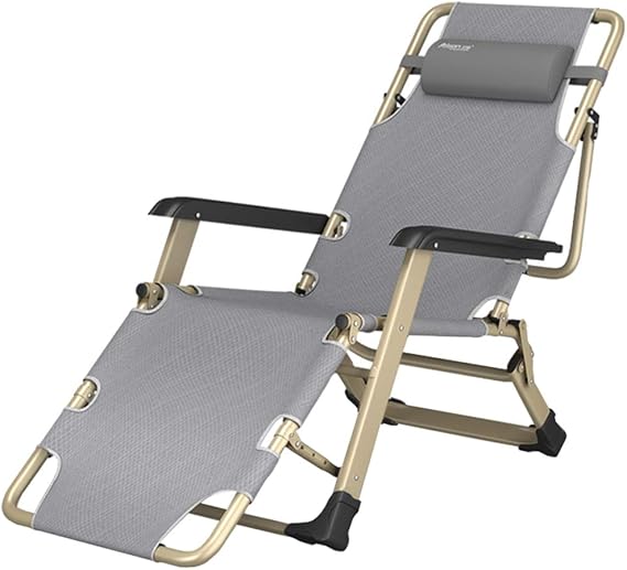 Garden Sun Lounger Reclining Chair with Headrest, Folding Lawn Lounge Chairs Outdoor Leisure Recliner Chairs for Camping Beach Patio 550lbs Capacity - Gray