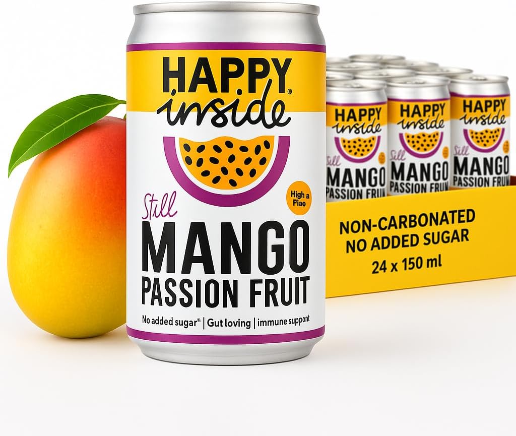 Happy Inside Gut Health Juice | Mango & Passion Fruit | No Added Sugar, Prebiotic Fibre, Vitamin C | Vegan, Mixer, Mocktail (24 x 150ml)