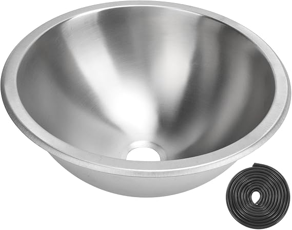 RV Kitchen Bath Sink, 12 Inch Round Sink 304 Stainless Steel Kitchen Bath Sink Hand Wash Basin with 40mm Sewer Outlet for Boat RV