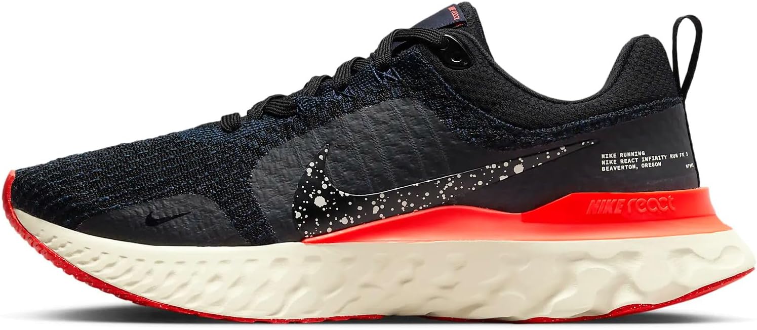 Nike Men's React Infinity 3 Road Running Shoes (11 US, Black/Obsidian/Bright Crimson)