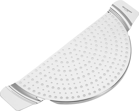 Westmark Stainless Steel Pan Strainer Heat-Resistant Pot Drainer with Recessed Grip Handles, Fits Pots up to 10", Heavy-Duty Pasta & Vegetable Strainer, Dishwasher Safe