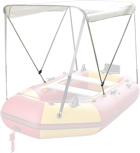 Inflatable Boat Bimini Top, 2 Bow Waterproof Canopy with Foldable Aluminum Frame, Marine Grade Fabric Sun Shade for Dinghy and Fishing Boats, Fits 3.3'-5' Wide