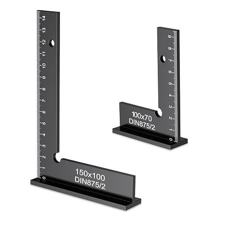 Ylinwtech Engineer's Square Set of 2 90° Try Angle Aluminium ruler tool 100 x 70 mm and 150 x 100 mm for metalworking woodworking workshop carpenter's angle
