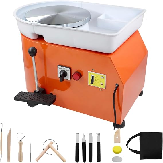 350W Electric Pottery Wheel, 25cm Turntable Pottery Wheels, 2000RPM Adjustable Speed with Foot Pedal & Handle Removable ABS Basin(Hand Push Pedal Speed Adjustment)