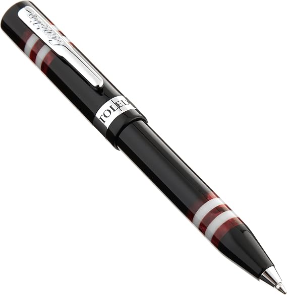 Conklin Toledo Ballpoint Pen in Black with Burgundy and White Ring Segments - Luxury Pen with Glossy Resin Body - Great Gift for Pen Enthusiasts