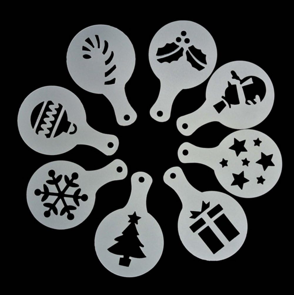 8 x Cappuccino Coffee Stencils Template Christmas Style Strew Flowers Pad Duster Spray Art