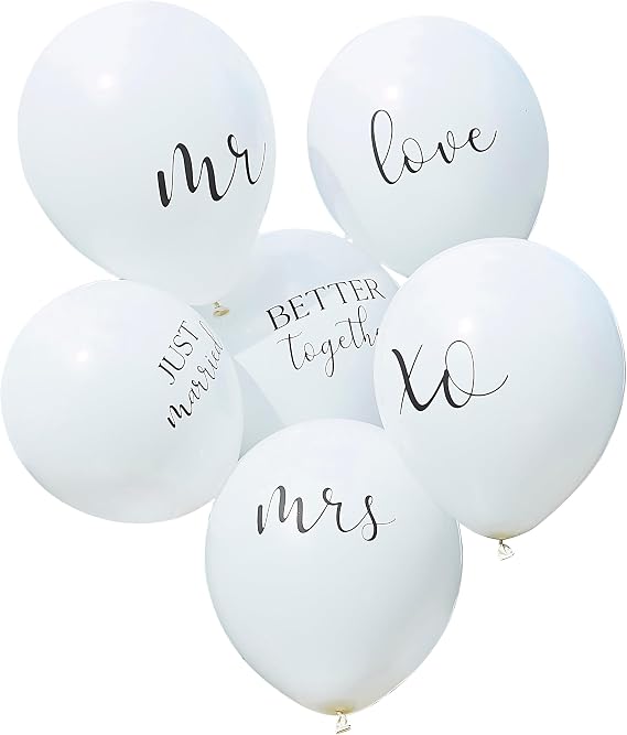 Ginger Ray Botanical Wedding Balloon Bundle with Slogans 6 Pack