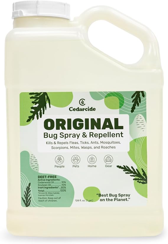 Cedarcide Original Bug Spray | Repel & Kill Fleas, Ticks, Mosquitoes, Mites, Ants & Chiggers | for use on People, Pets & Home | Natural Cedar Oil | Eco-Friendly | Gallon