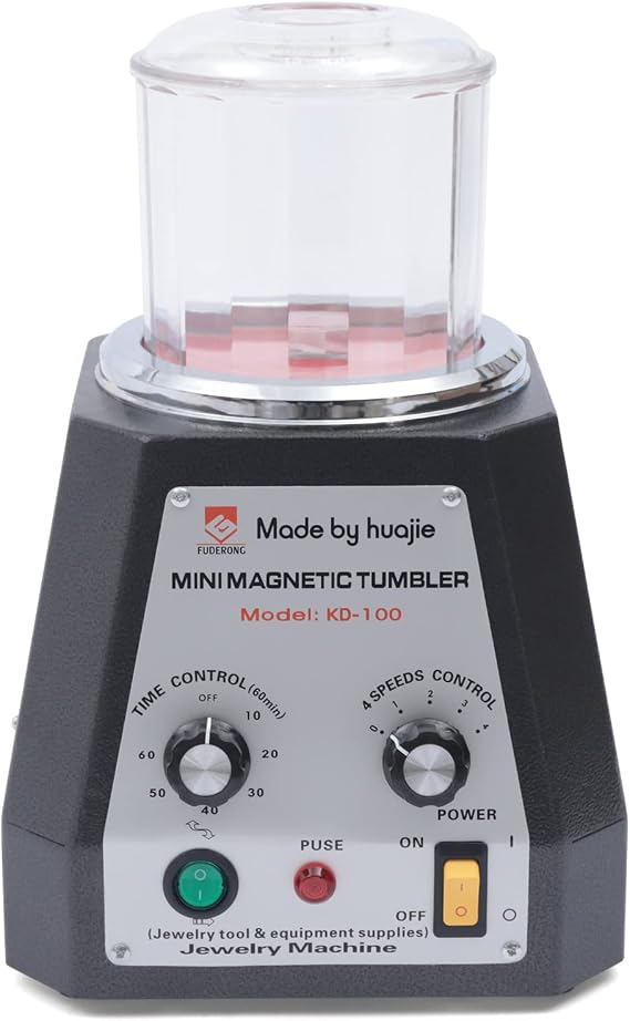 Mini Magnetic Tumbler Jewelry Polisher, 100mm 4 Speed Control Jewelry Finishing Machine Magnetic Equipment Finishing Making Jewelry Tool