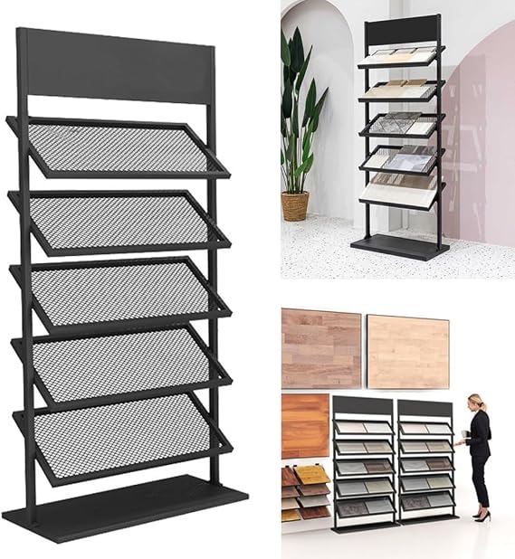 5-Tier Metal Ceramic Tile Display Rack, Building Material Black Display Shelf, Floor Porcelain Display Stand Rack, Ceramic Sample Display Rack, 26.4x13.8x59.1inch | Building Material Black Display Shelf, Floor Porcelain Display Stand Rack, Ceramic Sample Display Rack, 26.4x13.8x59.1inch