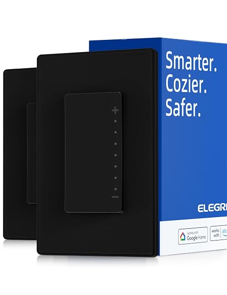 ELEGRP Smart Dimmer Light Switch DPR30, 2.4GHz Wi-Fi Dimmer Switch Compatible with Alexa and Google Assistant, Single Pole/3 Way, Needs Neutral Wire, No Hub Required, UL Listed, Matte Black, 2 Pack