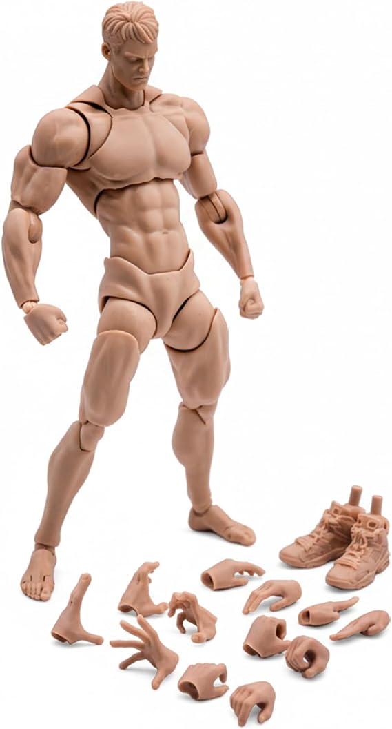 1/12 Scale Male Blank Action Figure Body, Blank Skin Super Articulated 6-Inch Muscular Body with Complete Accessories for Collectors, DIY Custom