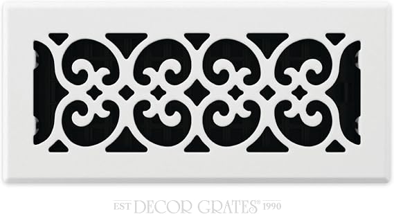 Decor Grates FS410-WH Scroll Design Floor Register, 4x10, White
