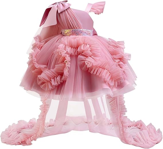 Lamgool Toddler Baby Girls Pageant Formal Dress Ruffle Tulle Elegant Bow Tutu Princess Ball Gown for Birthday Prom Party