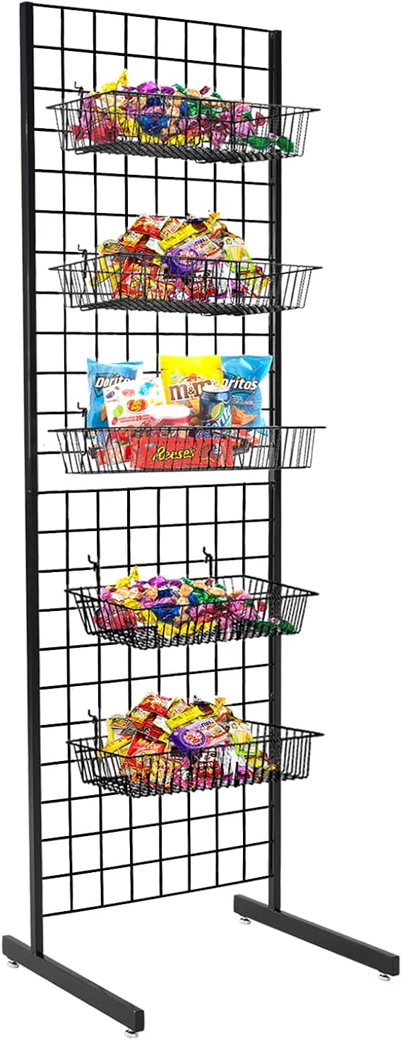 6' x 2' Grid Panel Tower with L Base and Footbeds, Black Finish