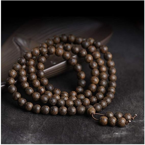 Natural Agarwood Bracelet with 108 Prayer Beads, Vietnamese Log Wood Buddhist Prayer Beads Bracelet for Men Women