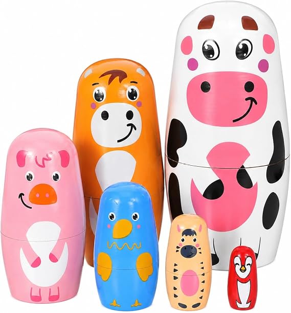 SEWACC 6 Layers Russian Nesting Dolls Wooden Animal Matryoshka Toys