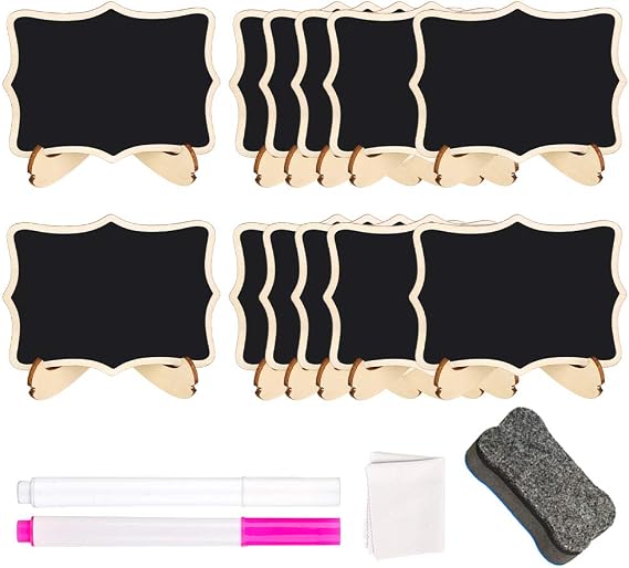 12pcs Mini Chalkboard Signs Mini Blackboards with 2 Chalk Pen Cleaning Rag | Mini Chalk Boards with Stands for Food Labels for Buffet Place Cards Table Numbers Shop Café