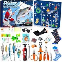 Fishing Advent Calendar 2025 for Adult Men and Teen Boys, 24 Days of Fishing Tackle Advent Calendar, Christmas Countdown Gift with 24 Fishing Lures & Gear Surprises for Fish Lovers, Father, Husband, Boyfriend(Includes 24 Boxes)