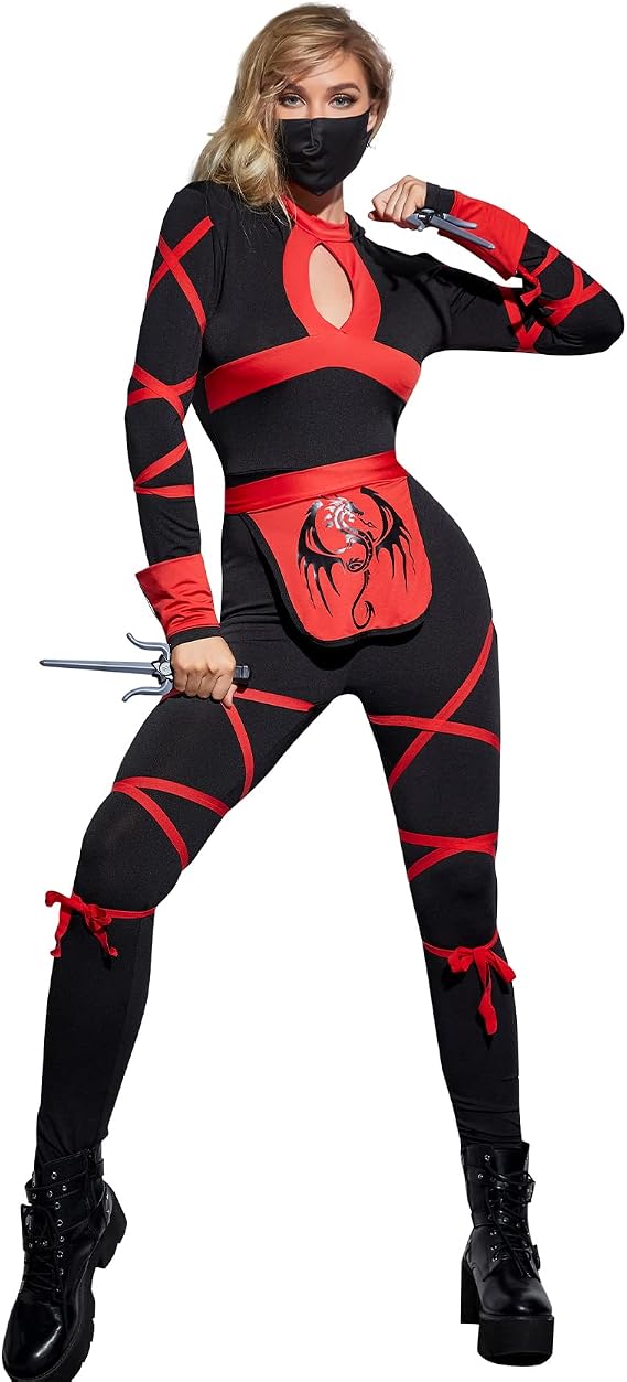 MISS FANTASY Ninja Costume Set with Mask and Sai - Women's Exotic Apparel for Halloween