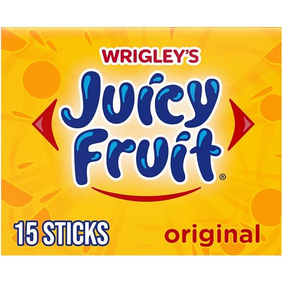 Wrigley's, Juicy Fruit Gum, 15-ct | Juicy Fruit chewing gum, 15 count pack, bubble gum candy, individually wrapped for on-the-go office school car purse desk