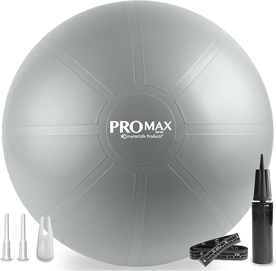 SmarterLife PRO MAX Workout Exercise Ball for Fitness, Yoga, Balance, Stability, or Birth Ball for Pregnancy and Labor, Great as Yoga Ball Chair for Office or Home Gym Equipment