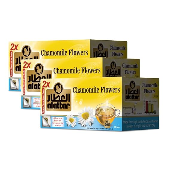Al Attar Chamomile Natural Tea | Assorted Tea Bags - Multiple Flavors | Fruit Tea, Chamomile Teas, Green Tea and More | Caffeine and Non-Caffeine Tea| 20 Per Pack | 3 pack Bundle