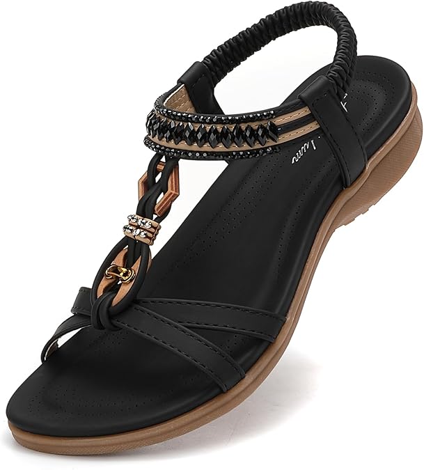 Womens Flat Sandals Ladies Summer Beach Sandals with Elastic Back Strap
