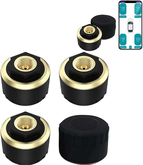 Tire Pressure Monitoring System,TPMS Wireless Tire Pressure Sensor Real-time Bluetooth Temperature Tire Pressure Monitor TPMS for Cars,Bikes,Motors,Universal for iOS Android (4pcs)