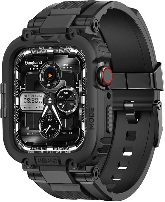 amBand Bands Compatible with Apple Watch 987654 & SE 321 45mm44mm Case for Men, M1 Sport Series Rugged Case Protective Cover for iWatch SE3SE26SE54 4445 mm Men Black, Fathers Day Gift