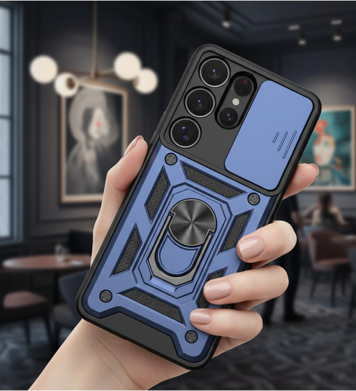 CONSTRAIN - Samsung S26 Ultra ile uyumlu Galaxy İçin Sürgülü Korumalı Yüzüklü Standlı Magnetic Tpu Tank Kapak - Lacivert