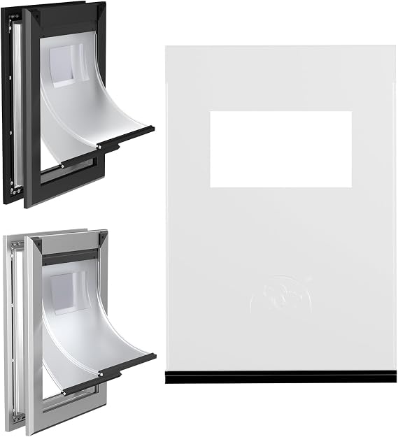 [Classicmacher] Heavy Duty Aluminum Dog Door for Exterior Door, Magnetic Double Flaps for Large Dog with A Large Soft Flap Combination