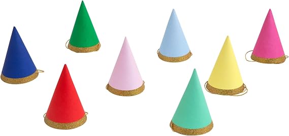 Meri Meri Mini Birthday Hats, Pack of 8 Bright and Colorful Kids Mini Party Hats, Cone Party Hats, Birthday Hats for Kids