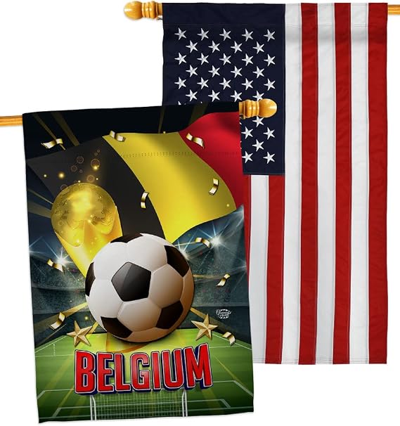 World Cup Belgium American Flag Banner Pack Wall Art Patio Porch Lawn Garden Outdoor Decorations Tapestry Yard Signs FIFA Team Qatar Trophy Soccer Game Football Gifts, Made in USA