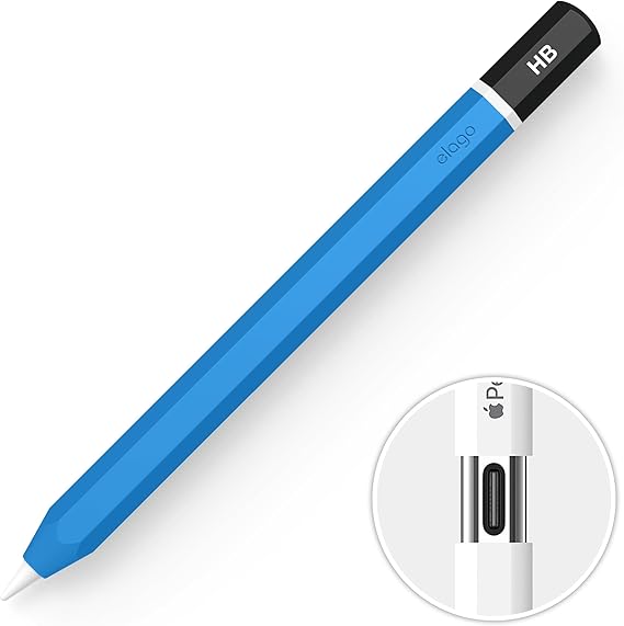 elago Classic Pencil Case for Apple Pencil (USB-C) | Perfect Grip, Protective Skin, Silicone Sleeve, Supports Magnetic Attachment [Blue]