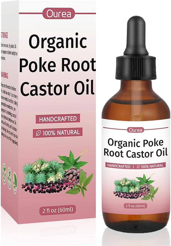 Organic Poke Root & Castor Oil Natural Herbal Massage Oil for Lymphatic Massage, Skin Care & Relaxation Deep Tissue Body Oil with Dropper 2 fl oz