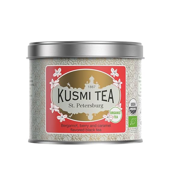 Kusmi Tea - St. Petersburg - 100% Organic - Blend of Black Tea with Red Berries, Caramel, Vanilla & Bergamot - Robust, Caffeinated Tea - Earl Grey - Loose Leaf - Tin Box of 3.5 oz