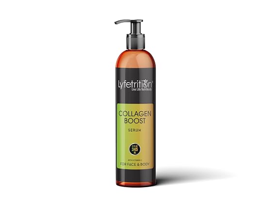 Lyfetrition Collagen Boost Face Serum Enriched With Vitamin C, Hyaluronic Acid & Jojoba Oil, Reduces Wrinkles, Heals, And Repairs Skin, Facial Serum For Visibly Firm And Smooth Skin, 12 Oz