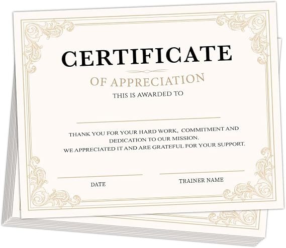 25 PCS Certificate of Appreciation, Recognition Award Paper