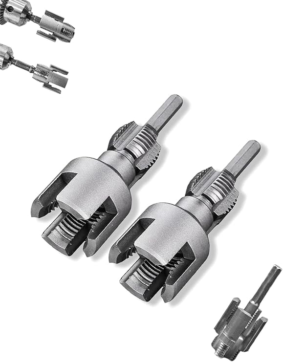 Pipe Thread Cutting Tool, Integrated Internal & External Pipe Threading Tool,Electric Drill Compatible PVC Pipe Threader Kit,1/2" (DN15) 3/4" (DN20) Pipe Sizes Rethreading Tool (silvery)