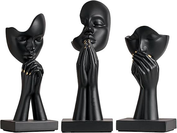 3-Piece Set of Thinker Statues, Gold and Silver Black Abstract Art Meditation Prayer Sculptures, Modern Home Decoration, Desktop Decoration, Home Or Office Decoration Art Gifts(Black)