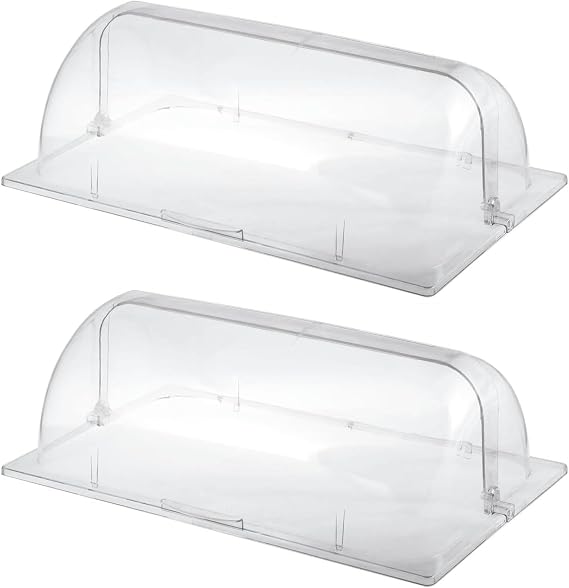 Wzglod 2 Packs Full Size Clear Chafing Dish Cover, Roll Top Bakery Pan Clear Plastic Food Display Lid for Cake Cupcake Exhibition (Rectangular)
