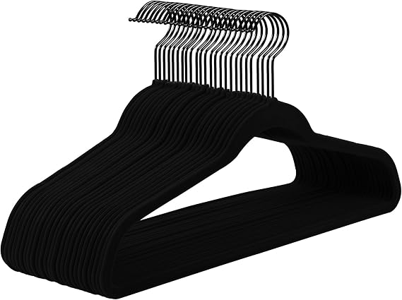 MIZGI All Black Velvet Hangers 60 Pack,Premium Flocked Clothes Hangers Non-Slip Felt Hangers,Sturdy Black Hangers Heavy Duty Coat Hangers,Durable Suit Hangers for Space Saving, No Hanger Marks